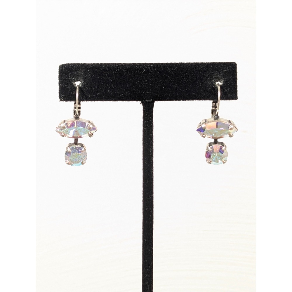Silver Tone AB Crystal Rhinestone‎ Leverback Drop Earrings Sparkly Elegant